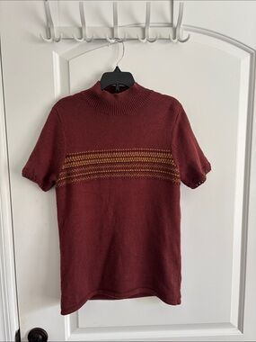 Vintage Madison Studio Mock Neck Sweater Women's Large Burgundy Fair Isle